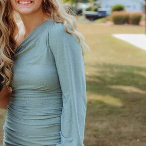 Windsor Glittery Light Blue One-Sleeved Dress